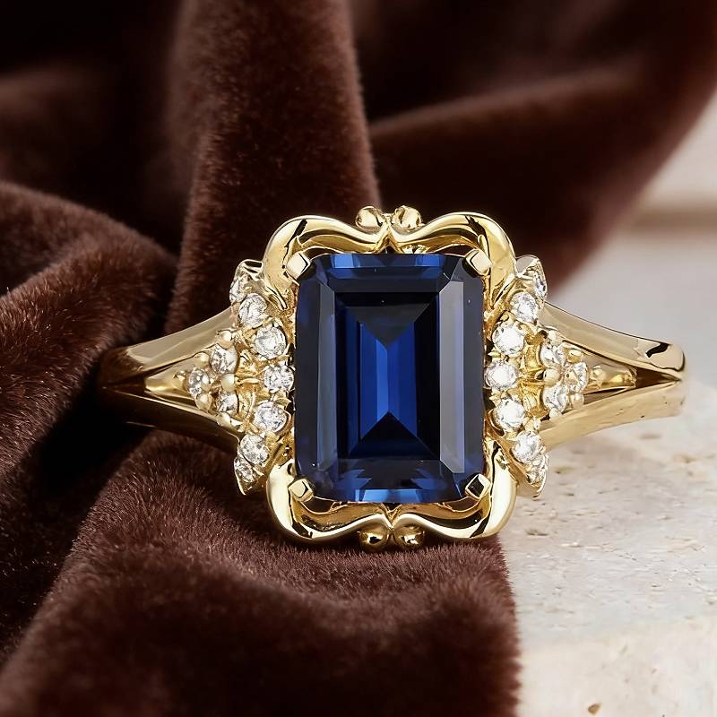 Huitan Elegant Luxury Ring Gold Color Women Accessories for Wedding Party Fancy Trendy Jewelry Inlaid Blue Marquise CZ Lady