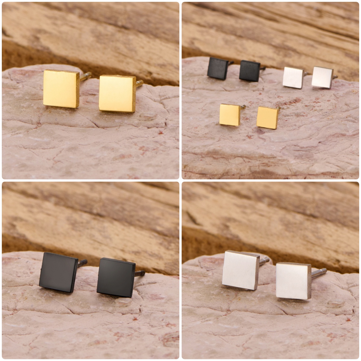 Retro Style Square Earrings Classic Geometric Shape Stainless Steel Women Minimalist Style Fashionable Jewelry Square Earrings