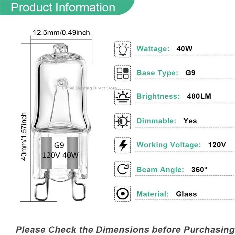 10PCS G9 120V 25W 40W 60W Eco Halogen Light Bulbs LED Lamp Bulbs Inserted Beads Crystal Lamp Halogen Bulb