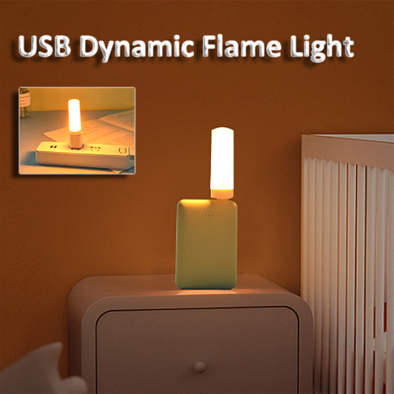 USB Dynamic Flame Light LED Night Light for Bedroom, Holiday and Party Decorations Ambient Light with Simulated Flame Effect