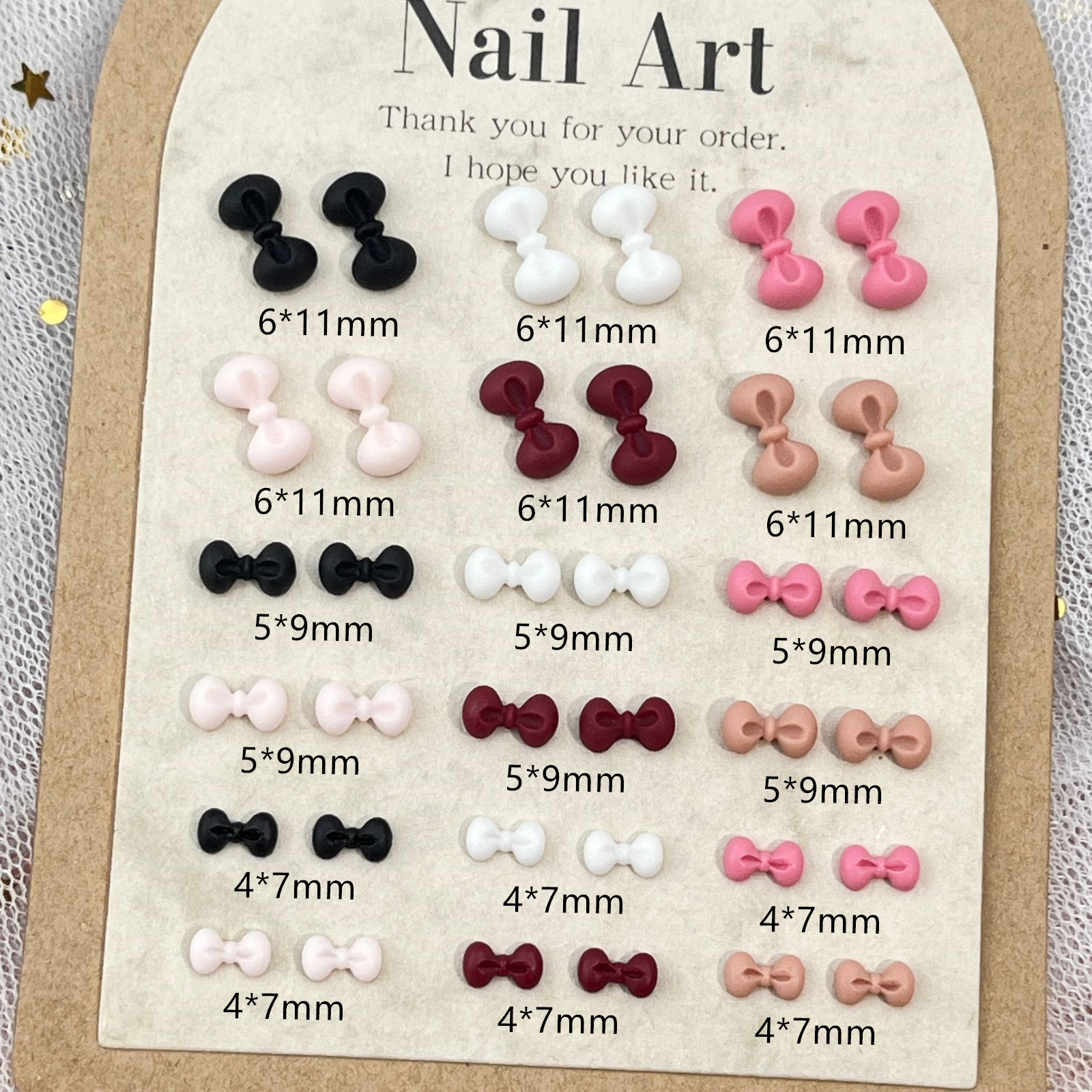 50Pcs 3D Mini Hello Cute Bow Nail Charms - Mixed Size White Resin Ribbons for Kawaii Manicures