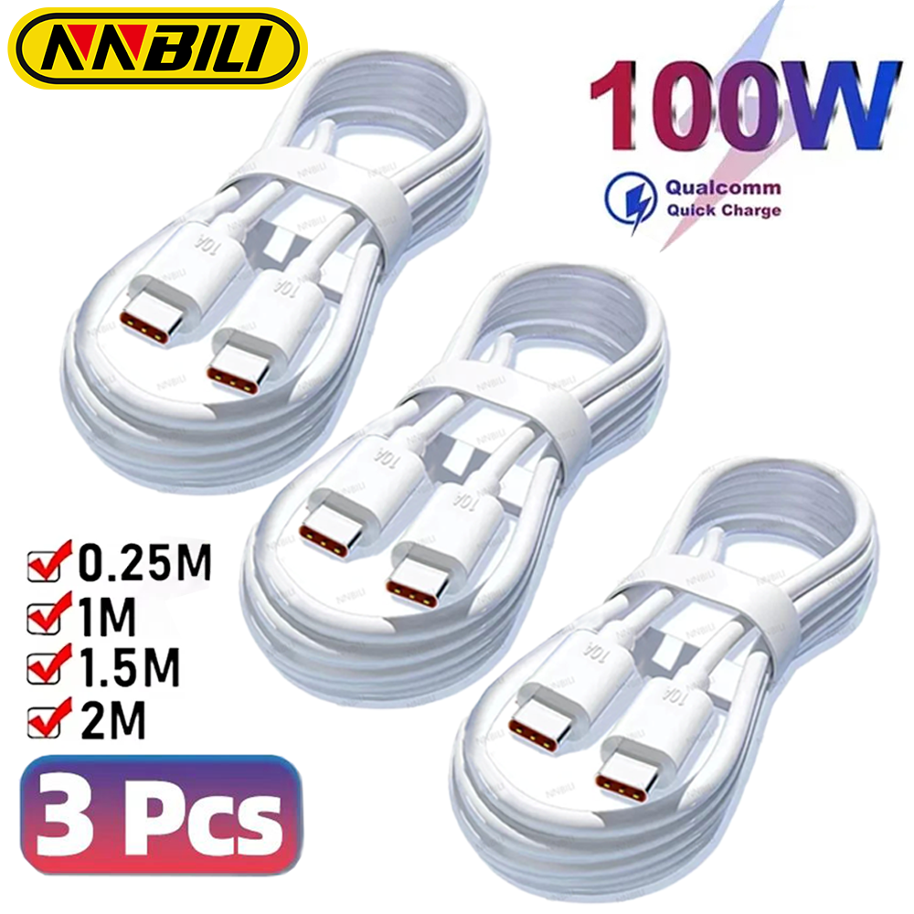 NNBILI 1-3PCS 10A 100W Fast PD Dual Type C Quick Charging Cable Data Wire Cord For iPhone 16 15 Universal Cord