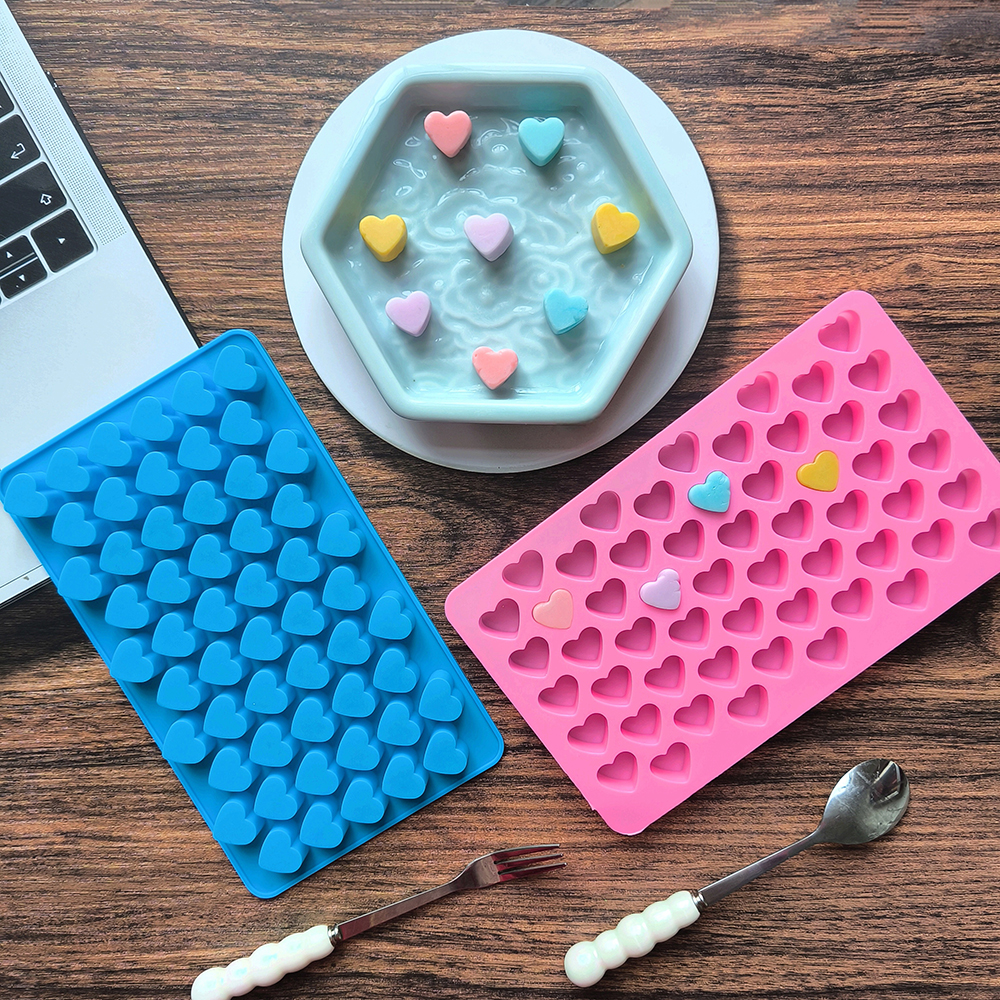 1pc 55 Holes 3D Ice Cube Tray Mini Heart Silicone Mold Chocolate Fondant Mould Pastry Jelly Biscuit Baking Cake Decoration Tools