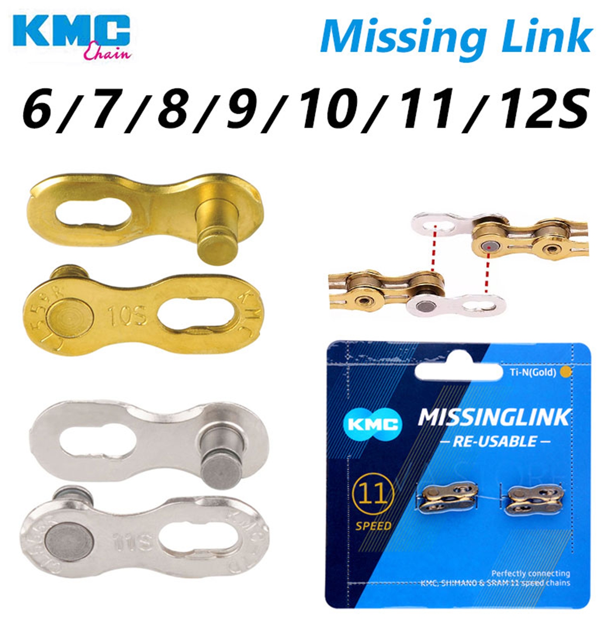 2 Pairs KMC Chain Quick Link 12 11 10 9 8 7 Speed MTB Chain Missing Links Road Bike Power Link Current Tensioner Bicycle Parts