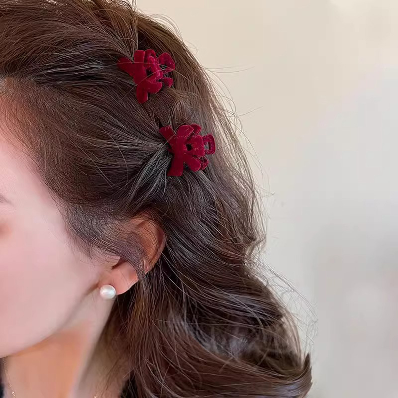 Hot Sale 5pcs New Velvet Bow Princess Head Grab Clip Black Headwear Side Clip Hairpin Trumpet Bangs Hair Clip Women Girls