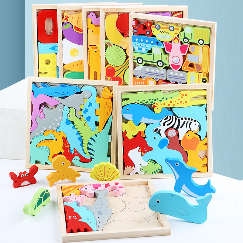 3D Puzzles Dinosaur Animal Vehicle Wood Jigsaw Puzzle Game Kids Learning Montessori Educational Toys Baby Wooden Toys