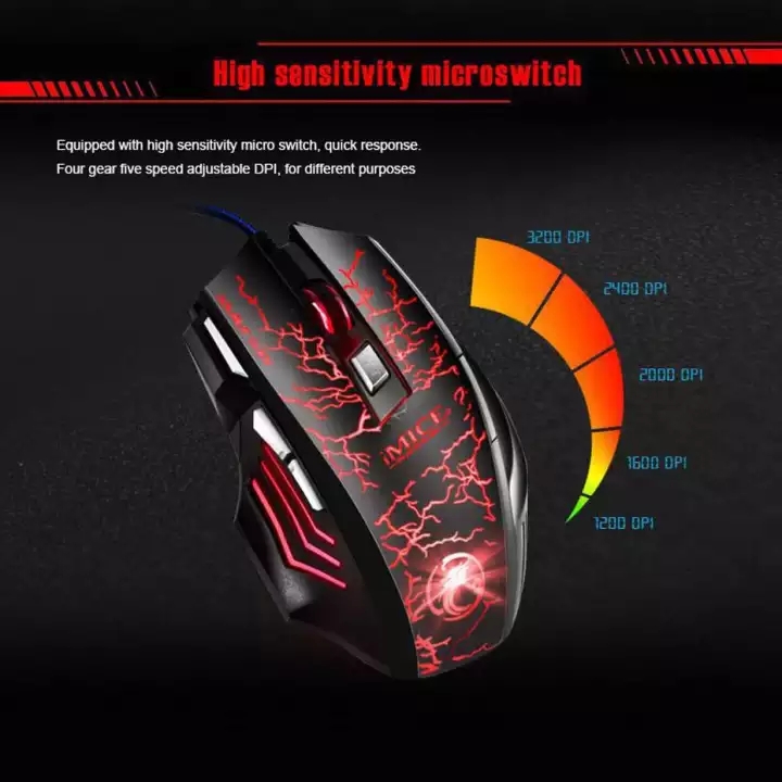 MICE A7 Wired USB Gaming Mouse Led Breathing Light 1200/1600/2400/3200 dpi 4 Adjustable DPI Levels 7 pcs Keys