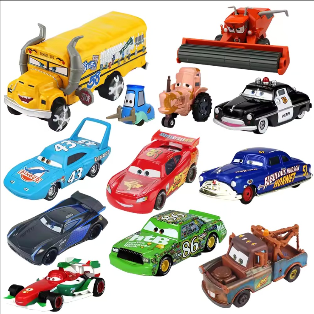 2025 Disney PixarCars 3 Toys Lightning Mcqueen Race Div Fritter Miss Frank Collection 1:55 Diecast Metal AlloyModel CarToy