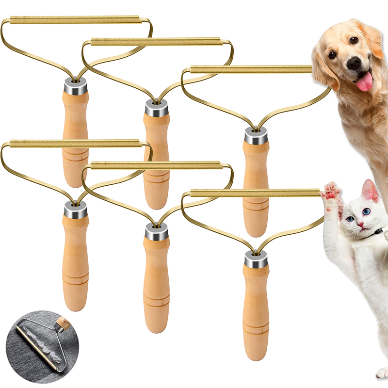 Reusable Metal Lint Remover Tool Durable Pet Hair Remover Tool with Wooden Handle Portable Fabric Shaver Fuzz Cleaner for Clothe