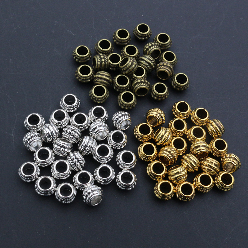 8x6mm 30pcs Hole Size 3.7mm Antique Gold Bronze Silver Plated Ball Handmade Charms Pendant Jewelry Making for Bracelet Necklace