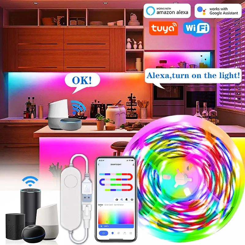 TUYA LED Strip Light Smart Wifi RGBIC Dreamcolor Ribbon Lighting USB 5V WS2812B Addressable Light Lamp Support Alexa lightify