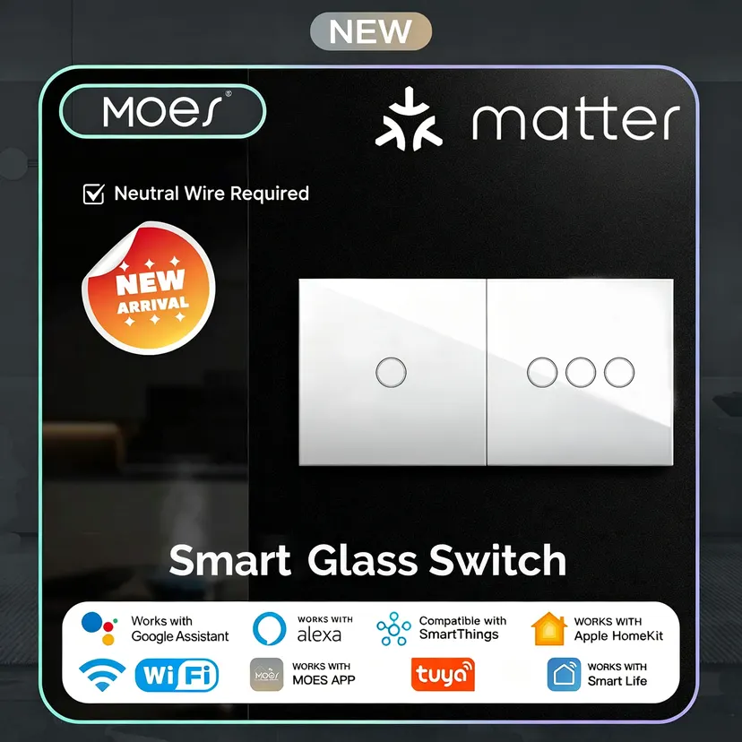 MOES Smart Light Switch EU WiFi Tuya Matter, Works with Alexa HomeKit SmartThings, App Voice Remote Control lightify
