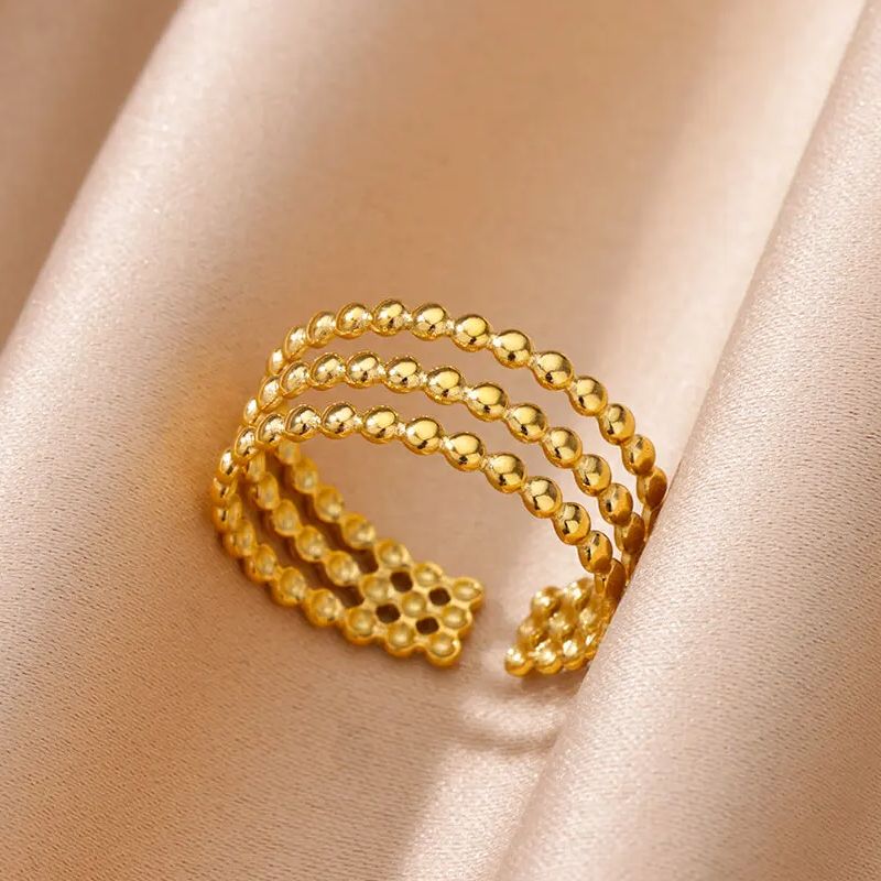 Cute Multilayer Zircon Geometric Ring for Women Stainless Steel Open Ring Fashion Trend Wedding Couple Jewelry