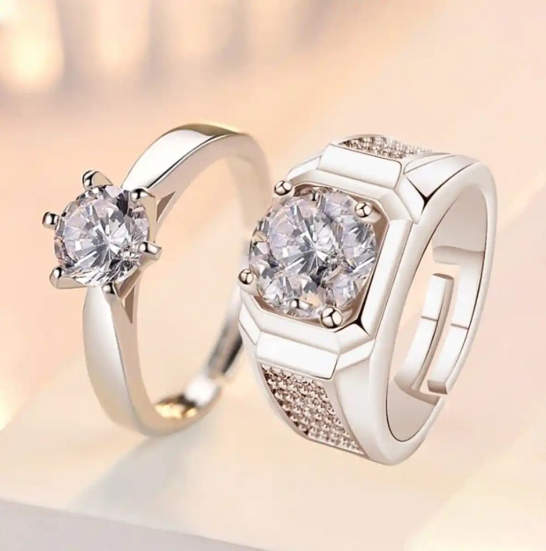 Valentine's Day special Couple Stainless Ring / Engagement Adjustable Couple Ring Set / Fashion Crystal Stone Couple Ring