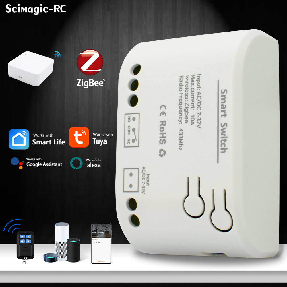 1CH Zigbee Tuya Smart Relay Module Smart Light Switch DC7-32V AC85-250V 220V RF433Mhz Remote Control On Off Controller Alexa DIY lightify