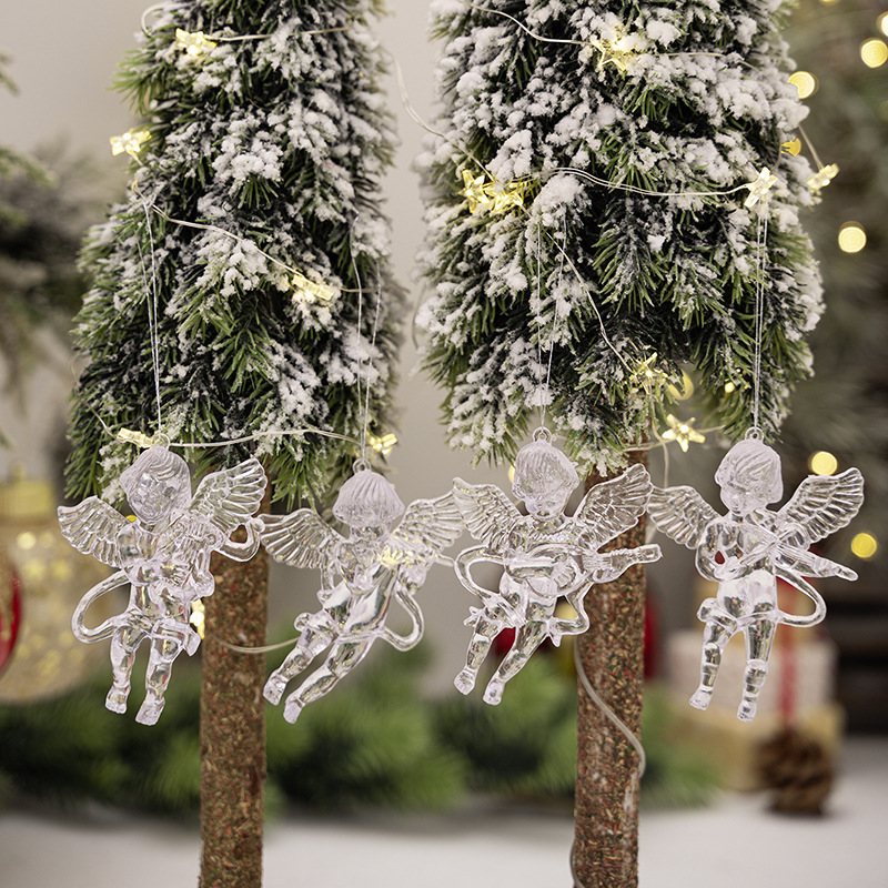 4 Pcs Angel Crystal Pendants Hanging Christmas Decorations Garden Indoor Outdoor Christmas Tree Ornament for Party New Year