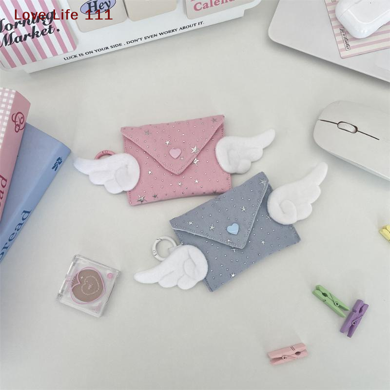 New Korean INS Wind Cute Wings Envelope Coin Purse Portable Canvas Bundle Mini Bag Card Earphones Trinkets Compact Storage Bag