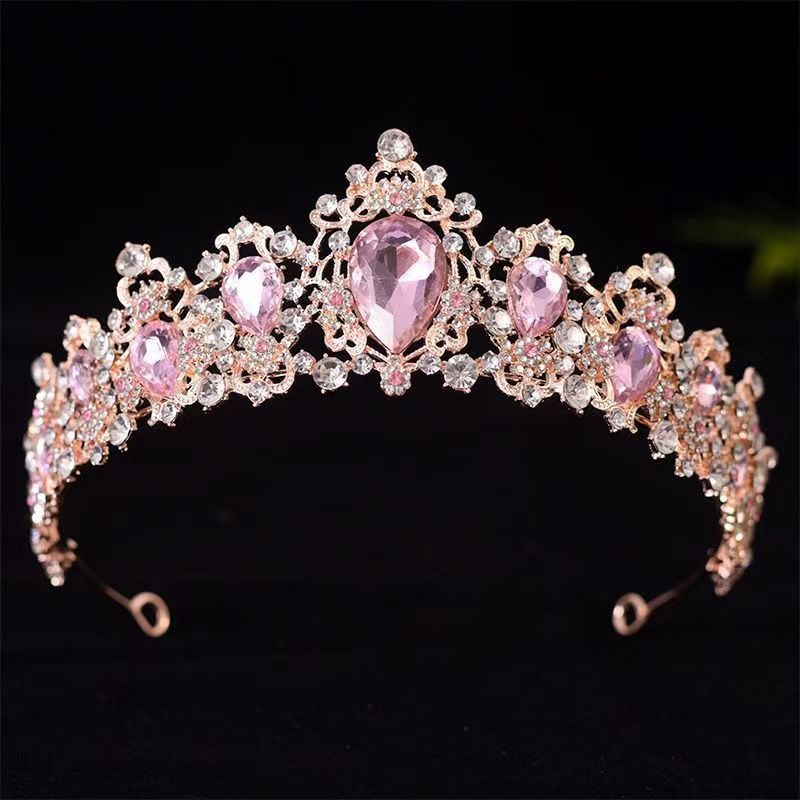 Pink Green Red Blue Luxury Crystal Baroque Tiara Headbands Wedding Queen Crown For Women Bridal Prom Hair Accessories