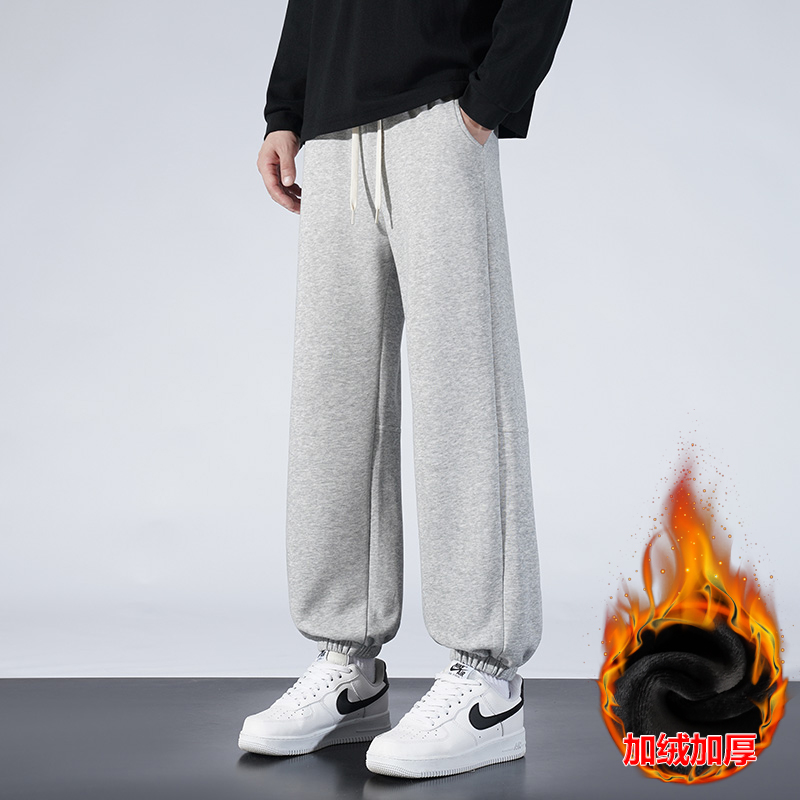 High-quality Fabric Fashion Pants Comfortable Fleece-lined Warm Sweatpants Loose-fitting Versatile Simple Men's Running Trousers