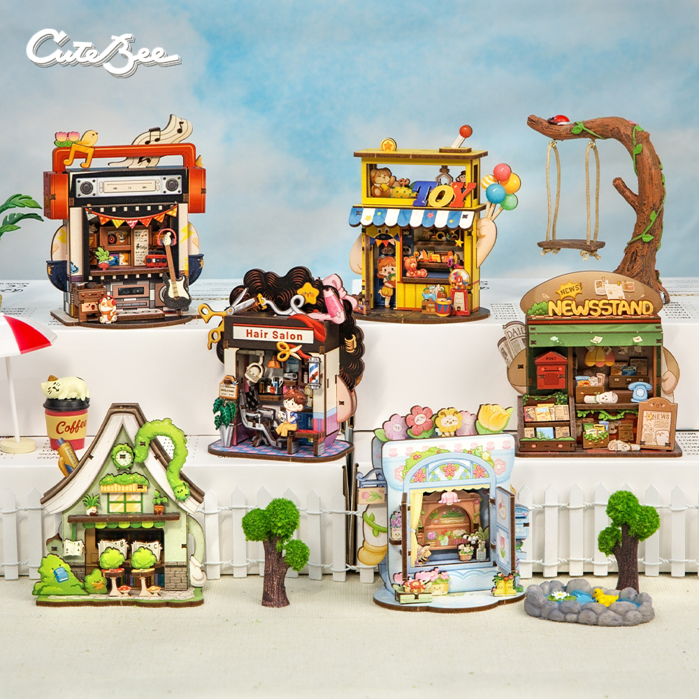 CUTEBEE Mini Store Series DIY Miniature House 3D Wooden Puzzle Toys Handmade Dollhouse Kit for TaleBox Corner
