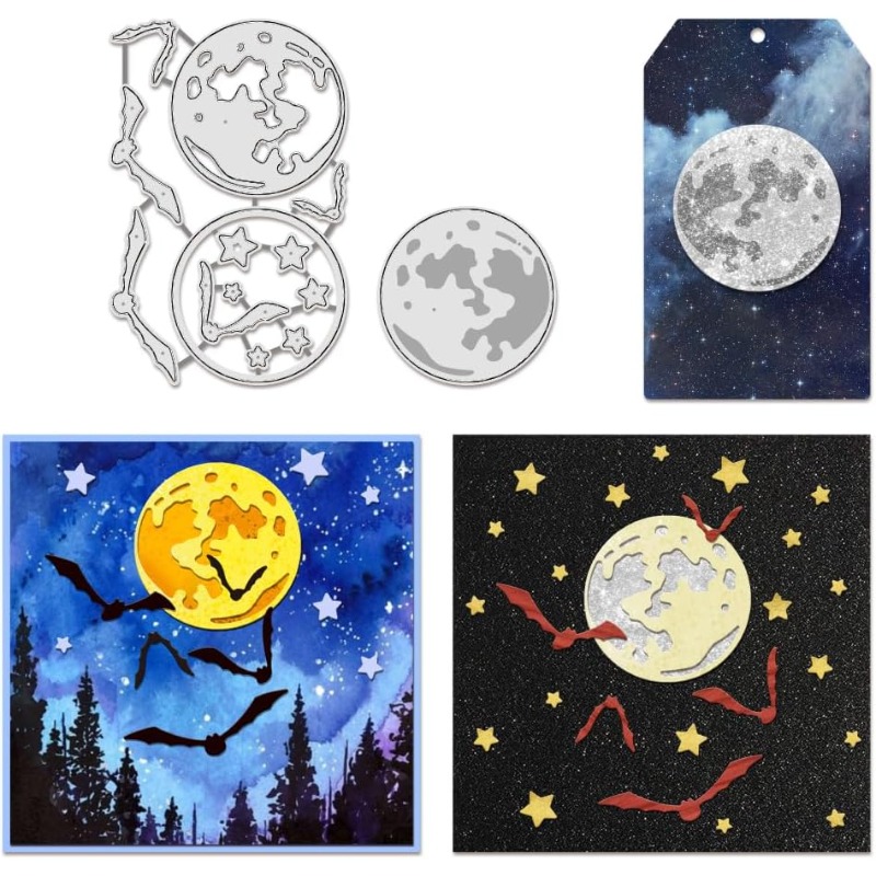 1Set 2pcs Moon Embossing Cutting Dies Metal Star Bat Die Cuts Embossing Stencils Template for Paper Card Making Decoration