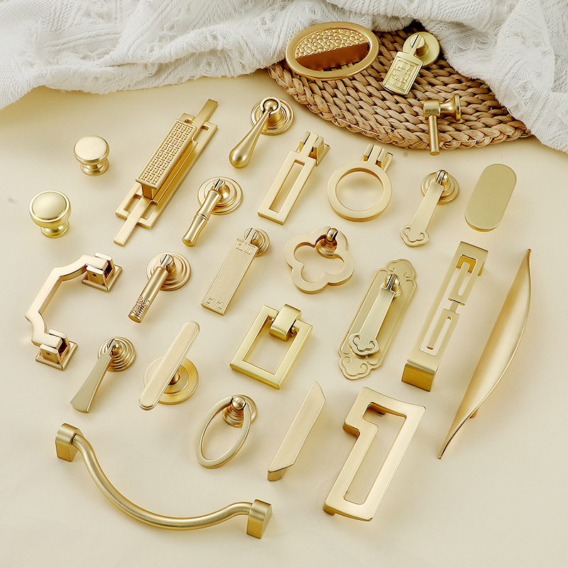 Zinc Alloy Handle Minimalist Luxury Ring Pull Single Hole Solid Golden Copper for Drawer Kitchen Cabinet Nightstand Window Door