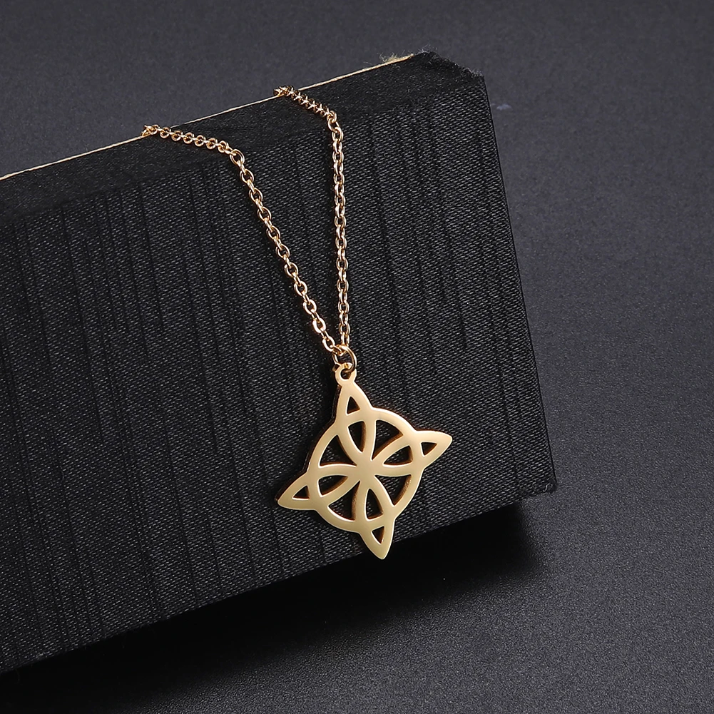Skyrim Lotus Pendant Necklace for Women Silver Color Stainless Steel Moon Flower Of Life Celtic Fashion Witch Knot Jewelry