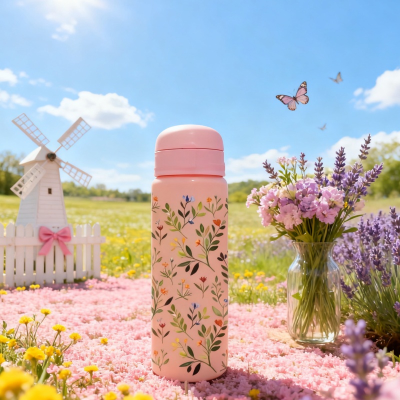 3D Printed Water Cup with Full-Coverage Floral Patterns (780ml) - Leakproof Portable Plastic Straw Cup | Perfect for Outdoor