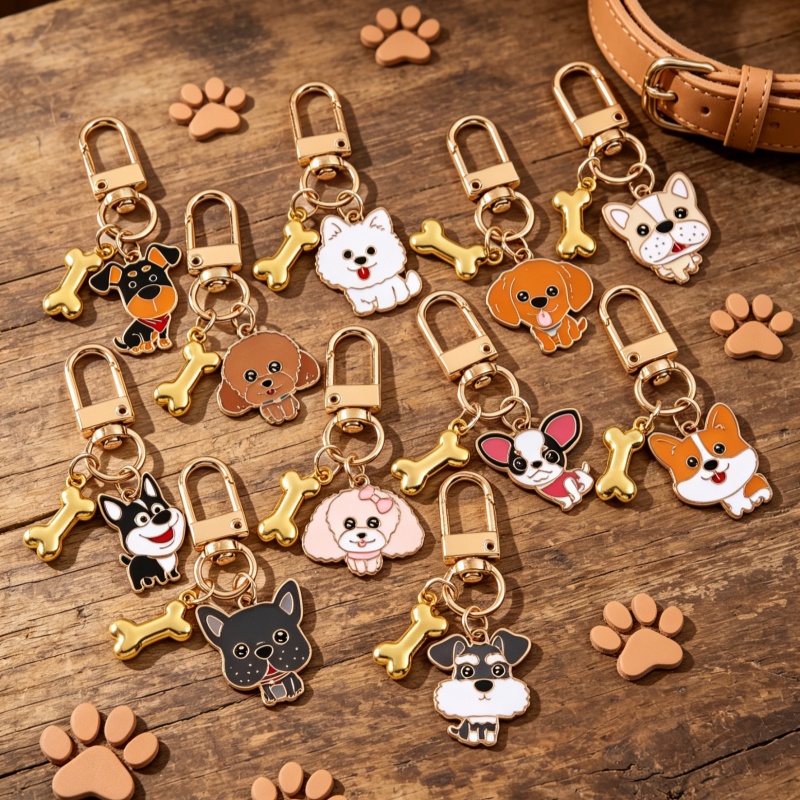 1pc Creative Multiple Small Dog Keychains with Alloy Bone Pendants Cute Pet-Themed Bag And Car Decorations for Dog Lovers