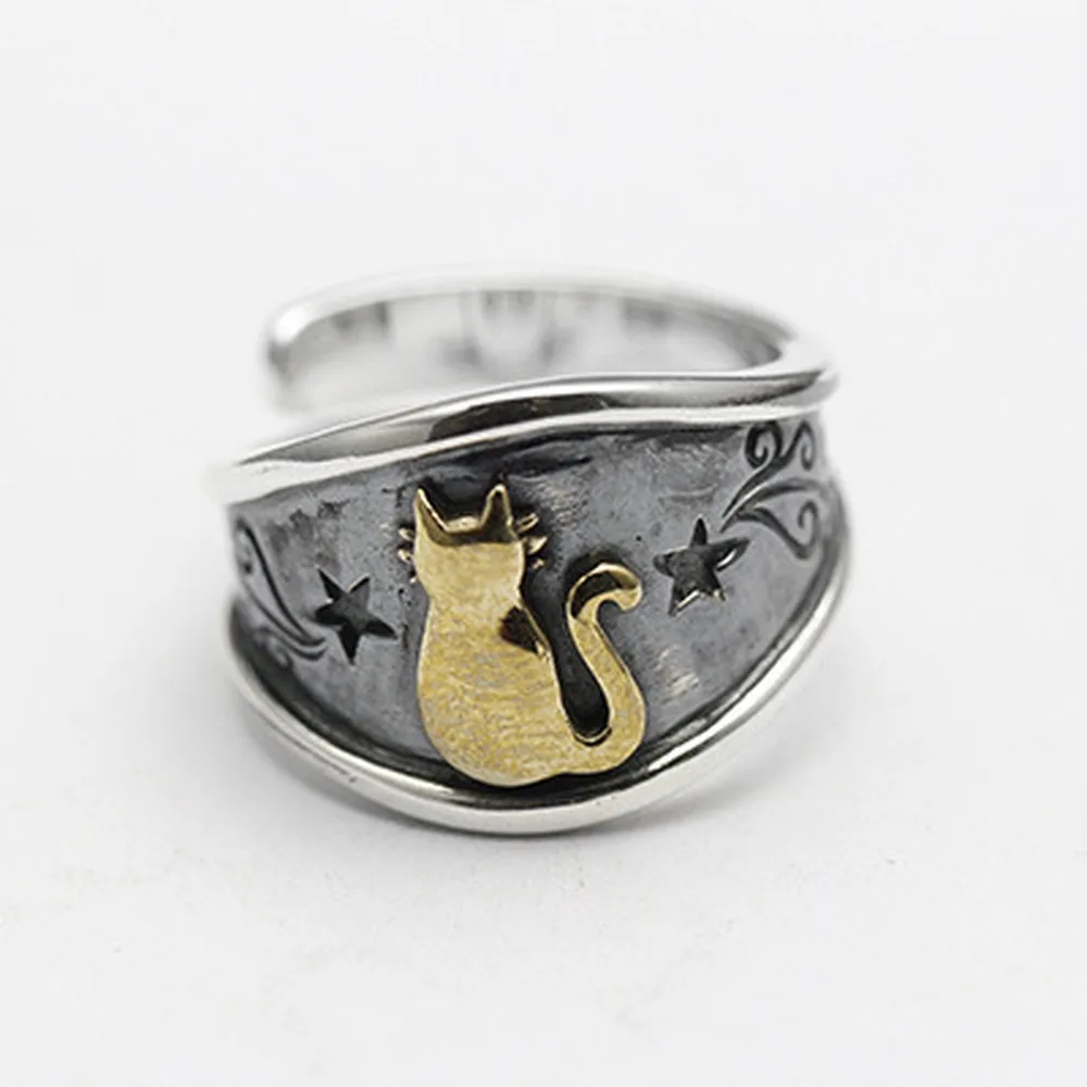 New Fashion Creative Trend Cute Star Cat Open Ring Men and Women Retro Personality Simple Niche Hip Hop Party Ring Jewelry