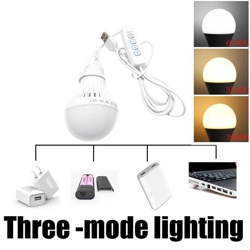 3/5/7W USB Powered LED Lamp Bulb Portable Lanterns Night Light For Outdoor Hiking Camping Fishing Tent Travel Lighting