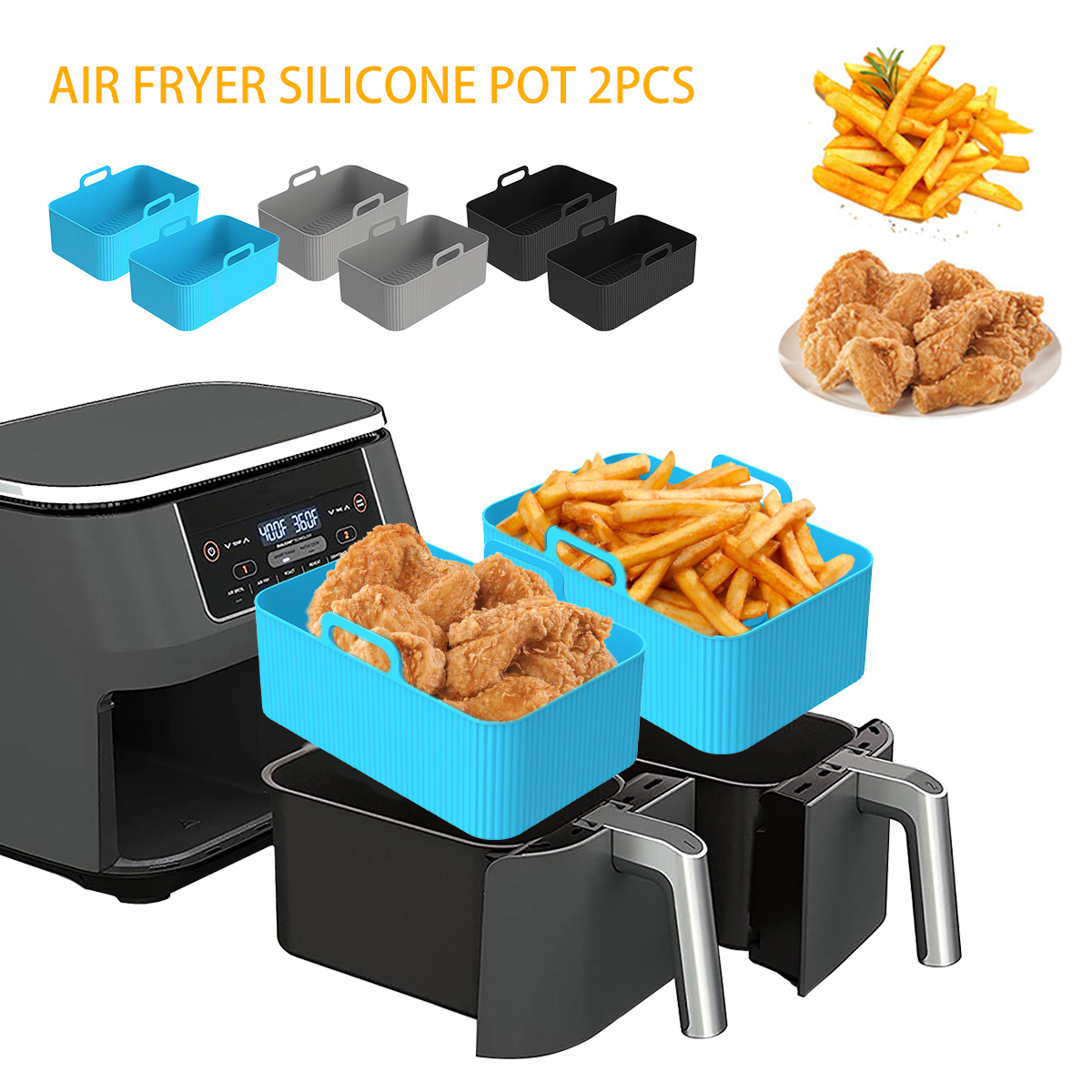 Silicone Air Fryer Liner for Ninja Dual Air Fryer Accessories Reusable Silicone Pot Grill Pan Baking Basket Kitchen Accessories