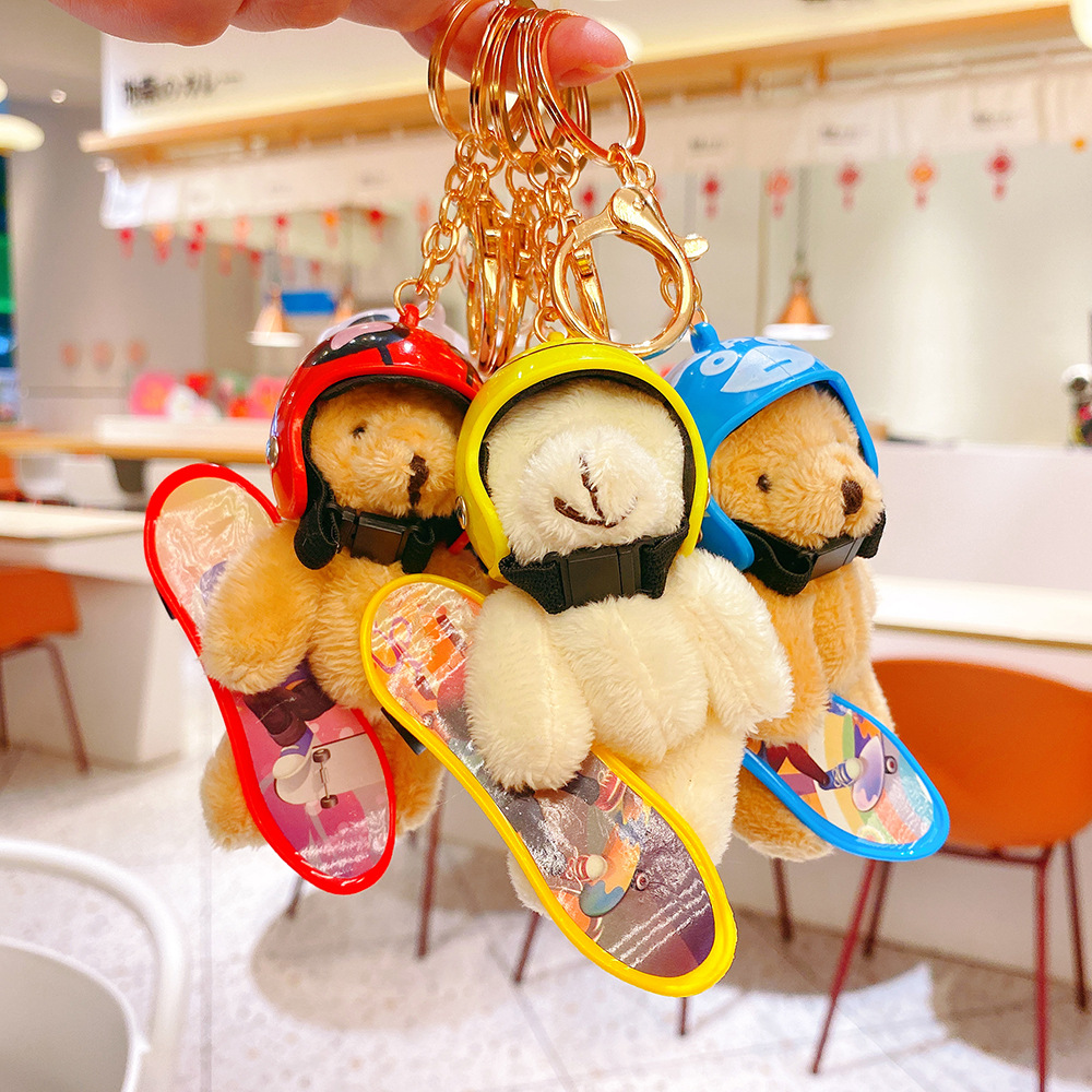Skateboard Bear Plush Pendant Creative Cartoon Cute Style Keychaint