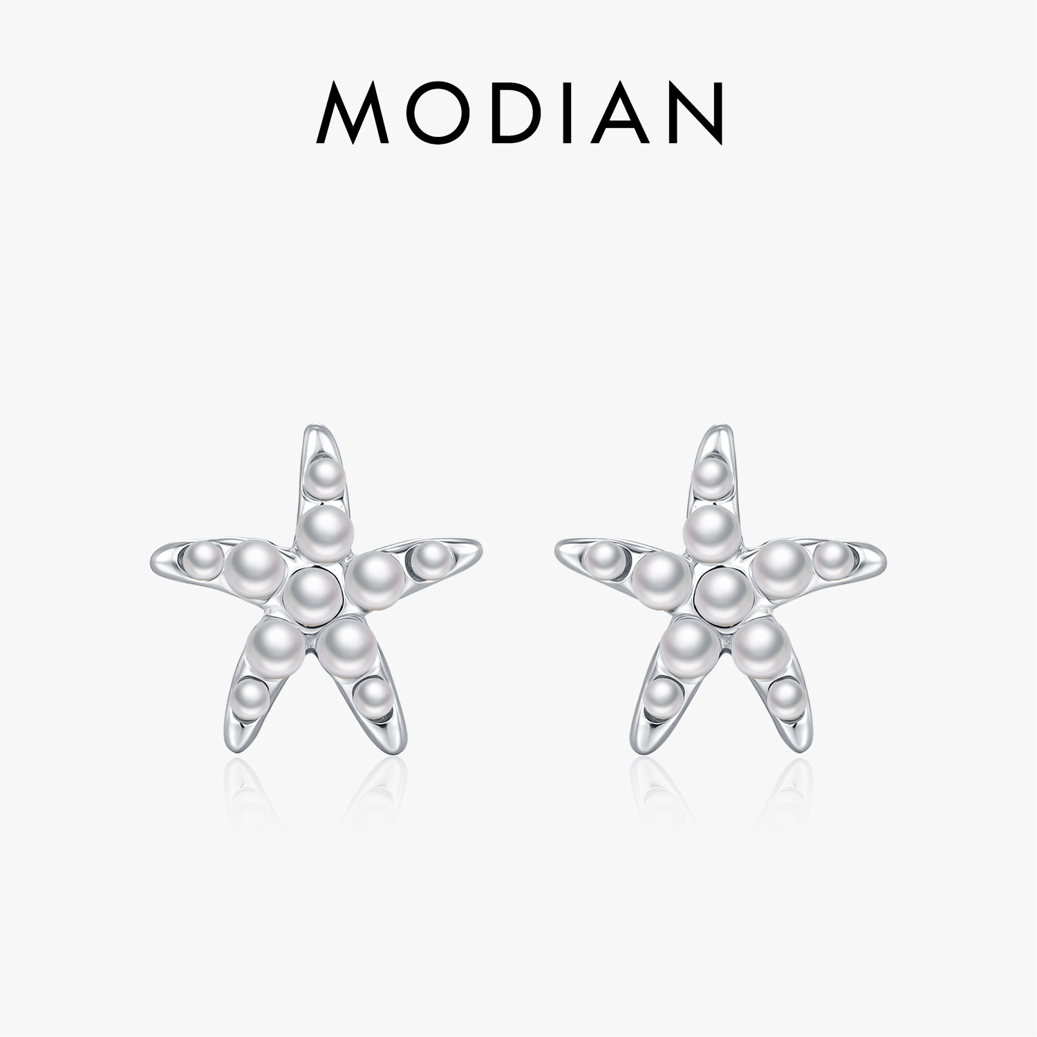 MODIAN 925 Sterling Silver Delicate Cute Crystal Pearl Starfish Small Stud Earrings For Women Fine Jewelry Gifts