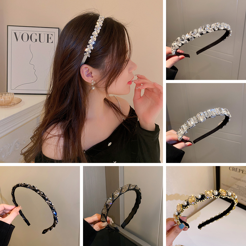 Leaves Square Geometric Rhinestones Imitation Pearl Silver Color Hairbands for Women Simple Versatile Temperament Head Accessory