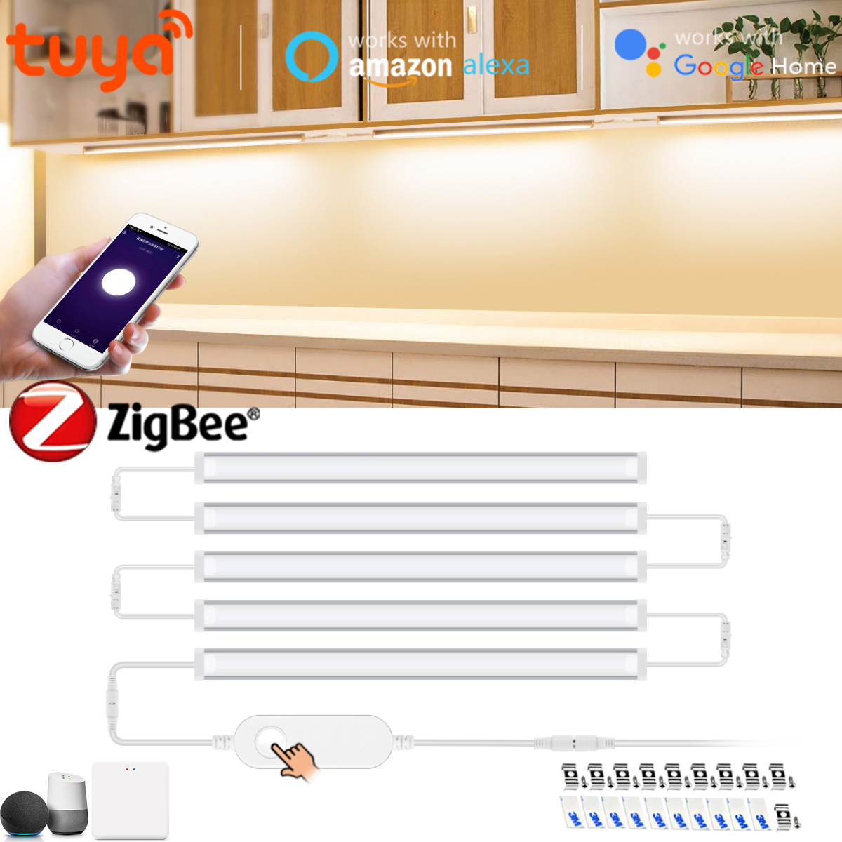 Zigbee Tuya Smart LED Strip Kitchen Lights Bar Group Lighting Set 1-5PCS Work With Alexa Home Voice Control For Cabinet lightify