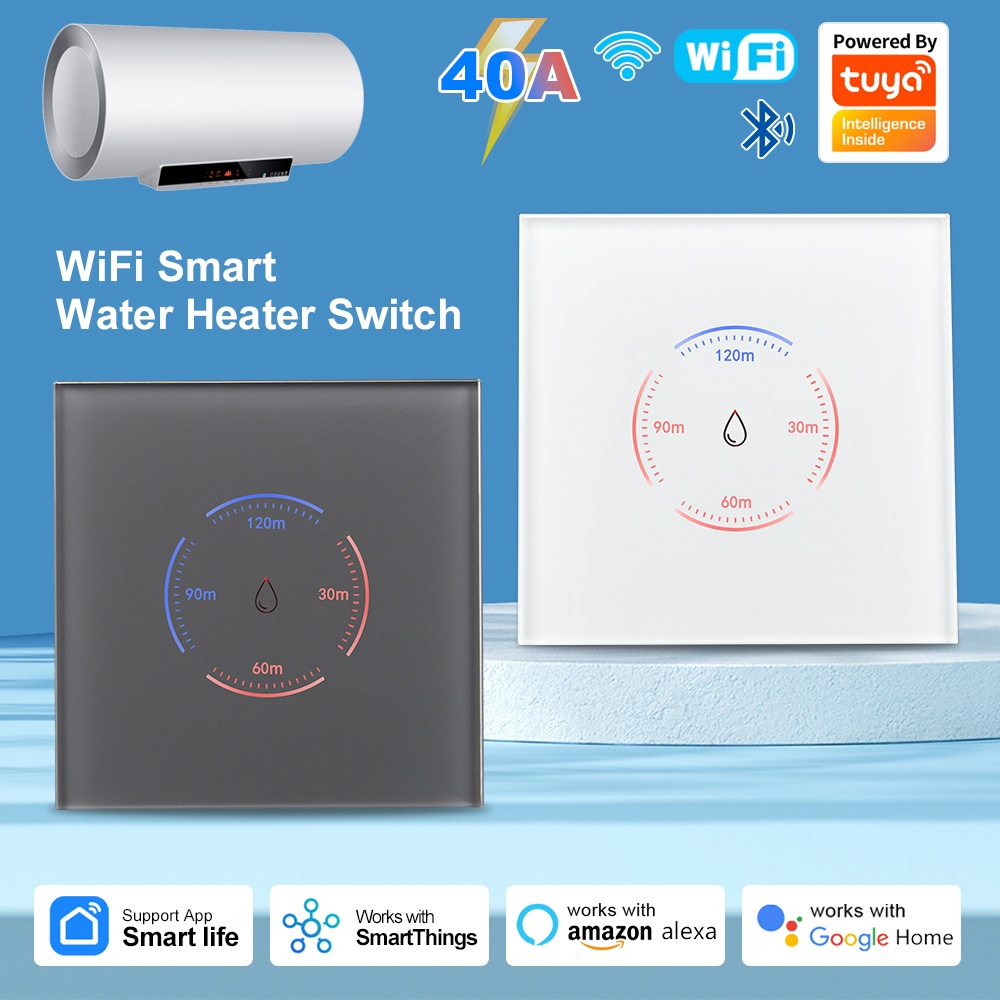 Manhot Tuya WiFi EU Boiler Water Heater Timer Touch Switch 40A 8000W Works With Alexa Home Smart Life APP Voice Control
