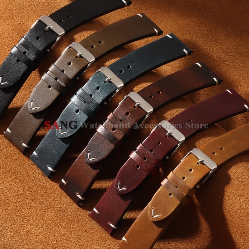 18/19/20/21/22mm Men Women Business Stitching Wristband Vintage Oil Wax Leather WatchBand Strap Universal Quick Release Bracelet