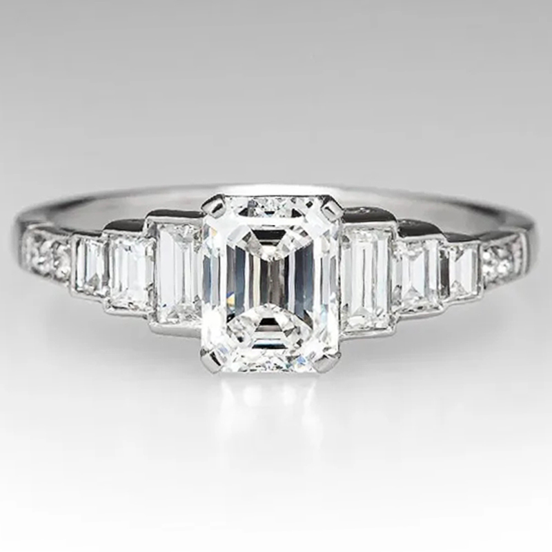 Huitan Crystal Geometric Cubic Zirconia Rings for Women Luxury Wedding Engagement Bands Bridal Accessory Modern Fashion Jewelry
