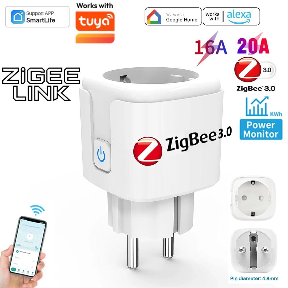 Smart Plug EU WiFi Zigbee Socket 16A/20A Power Monitor Smart Life APP Control Remote Timer Voice Control Alexa Home