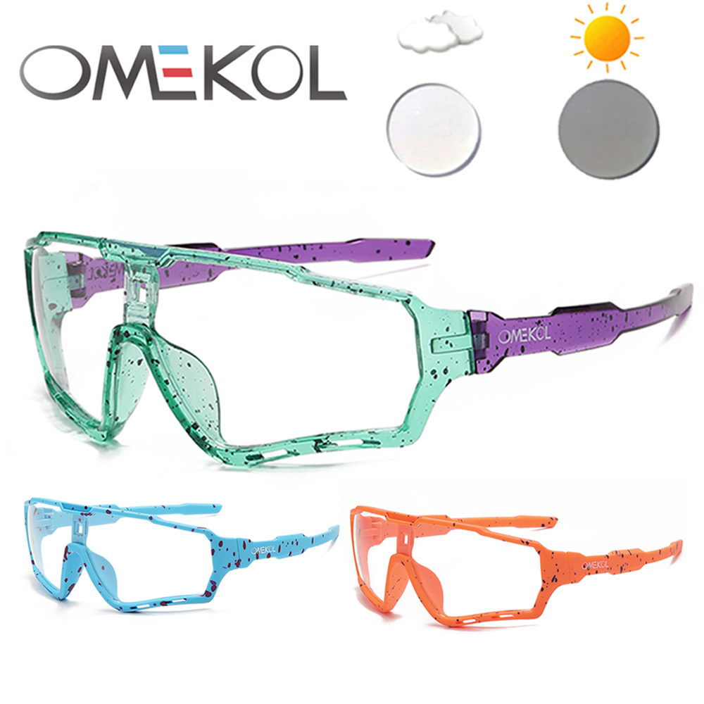 OMEKOL Brand NEW UV400 Safety Goggles Photochromic Cycling Glasses Men Women Bike Bicycle MTB Eyewear Outdoor Sport Eyeglasses