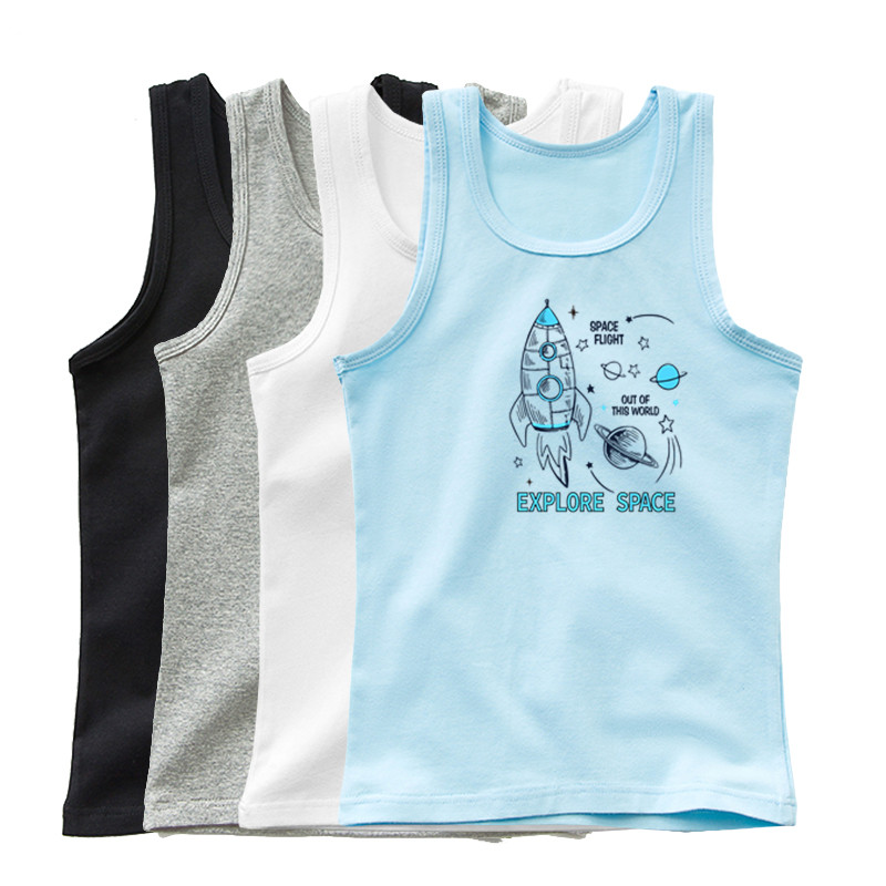 2024 Baby Boys Space Rocket Tank Tops New Fashion Children Tees Kids Summer Sleeveless T-shirt