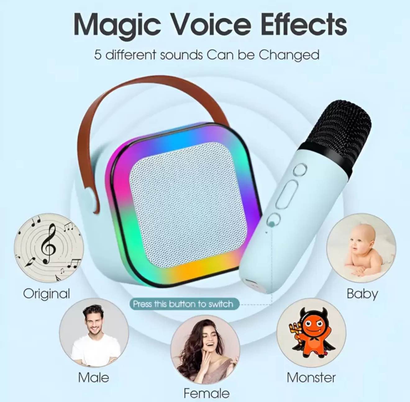 Rechargeable Karaoke Mic with Speaker for Singing | Wireless Mini Portable Bluetooth Speaker with Microphone & LED Lights | Cute Birthday Gift for Kids Musical Toys for Boys, Girls and Adults