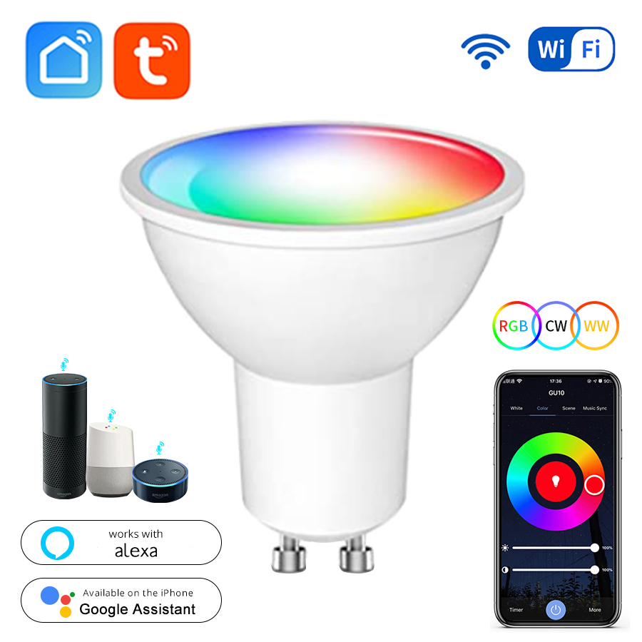 Tuya WiFi GU10 LED Bulb Smart Alexa Lamp Voice Control 220V 110V 5W 7W 9W Smart Life APP Control Spotlight Supports Home lightify