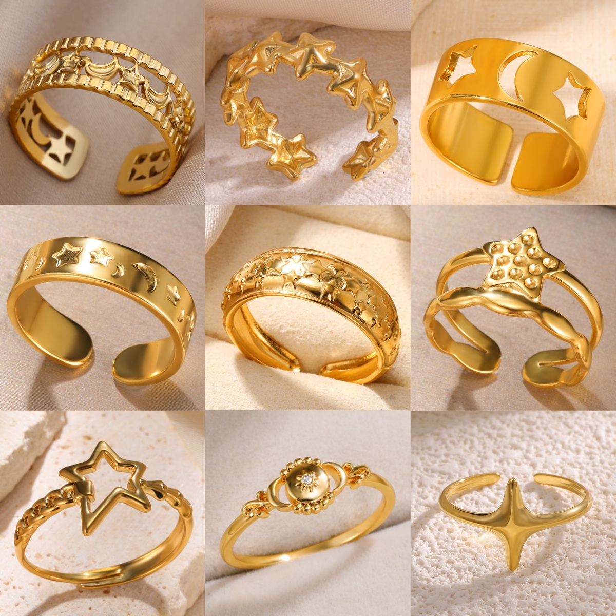Classic Star Cubic Zirconia Women's Ring 18K Gold Plated Geometric Holiday Jewelry Ring Free Shipping