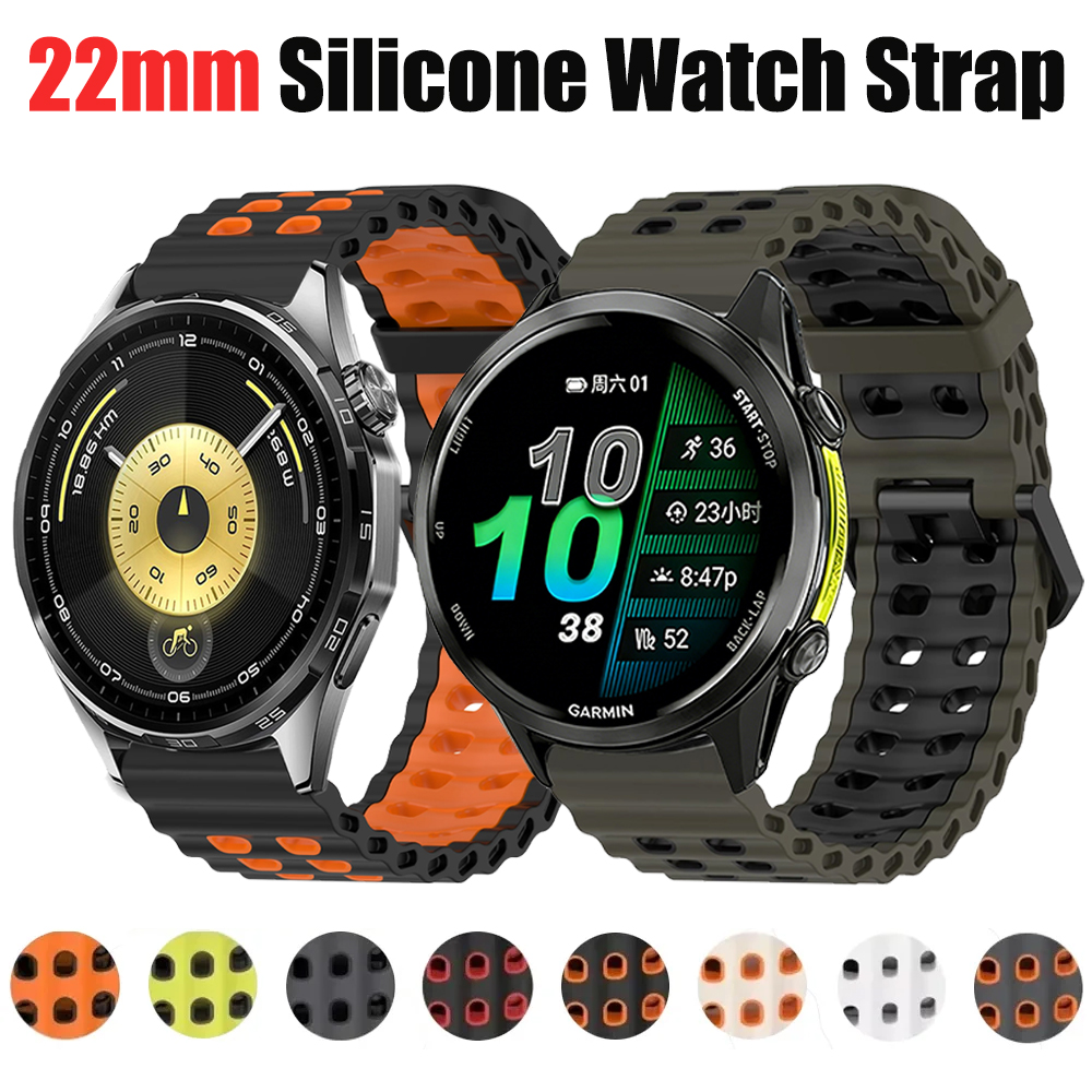 22mm Ocean Silicone Strap for Huawei Watch 5 GT6/5/4 Pro 46mm Sports Adjustable Watchband for Garmin Forerunner 970 965 955 Band