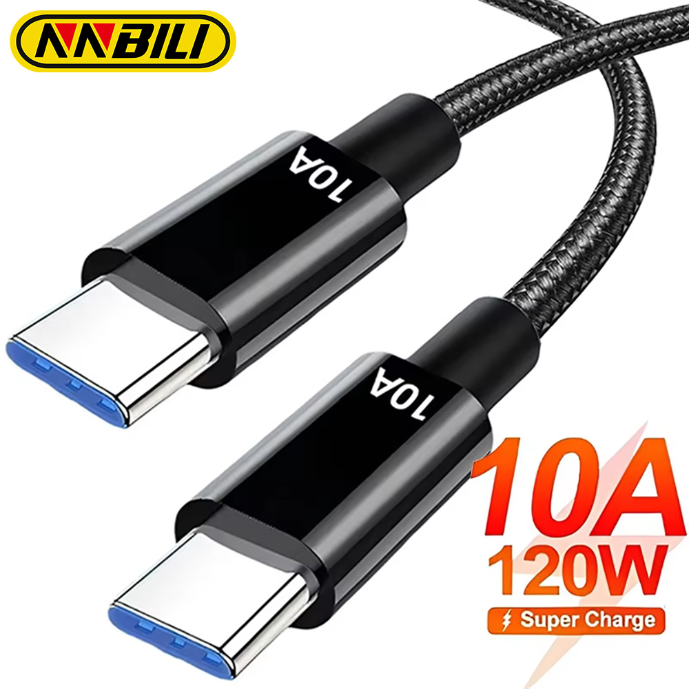 NNBILI 10A Dual TypeC Nylon Braided Cables Universal USB C To Type C 120W Charging Wire for IPhone 17 16 Chargers