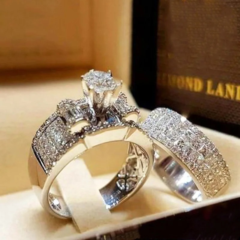 Luxury Fashion Elegant Crystal Female Zircon Wedding Ring Set Fashion Silver Color Simple Accessories Jewelry Rings for Woman