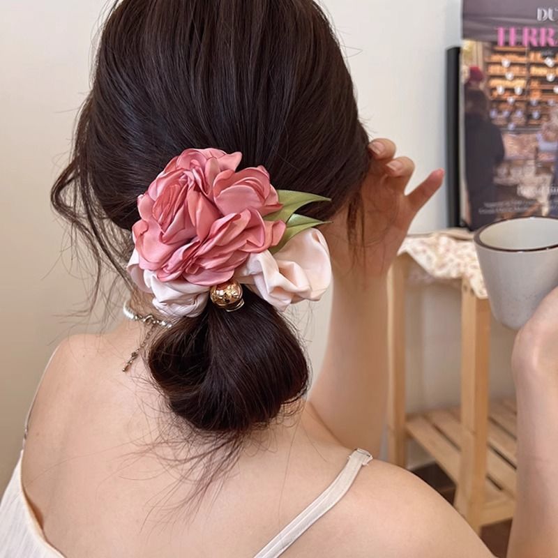 1pc Rose colon hair loop, Korean flower, niche temperament, elegant hair tie, hair tie headband