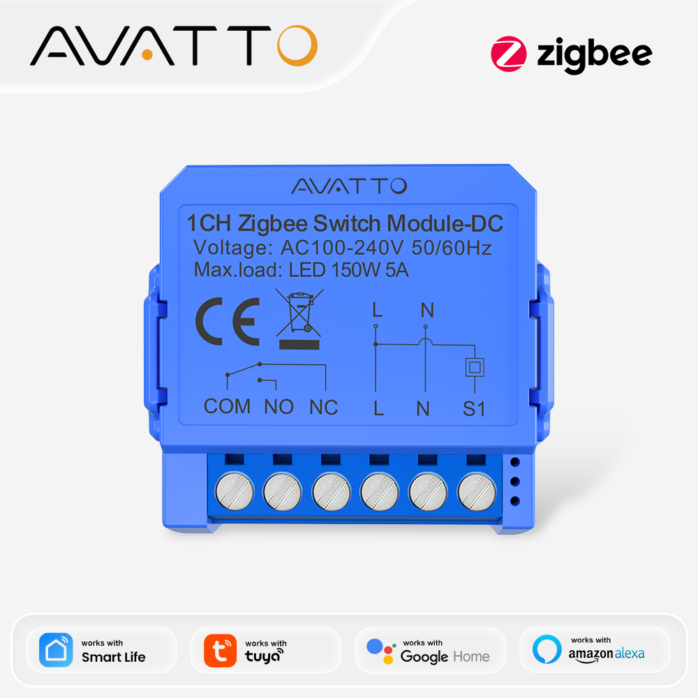 AVATTO Tuya WiFi/Zigbee Smart Switch Remote Control 1ch Relay Module 24V 220V Dry Contact for Light Motor Alexa Home